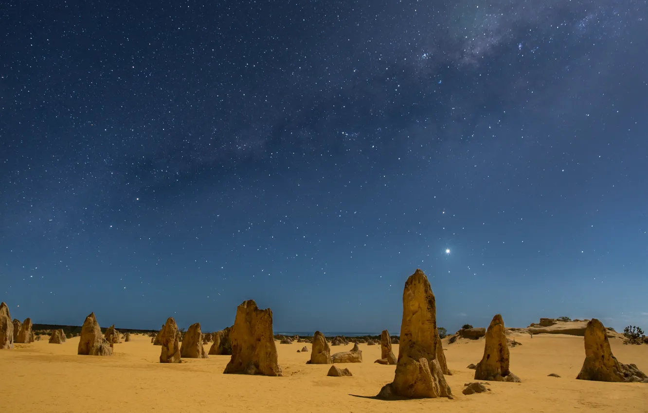 Photo wallpaper sand, stars, night, posts, Australia, The Milky Way, night, stars