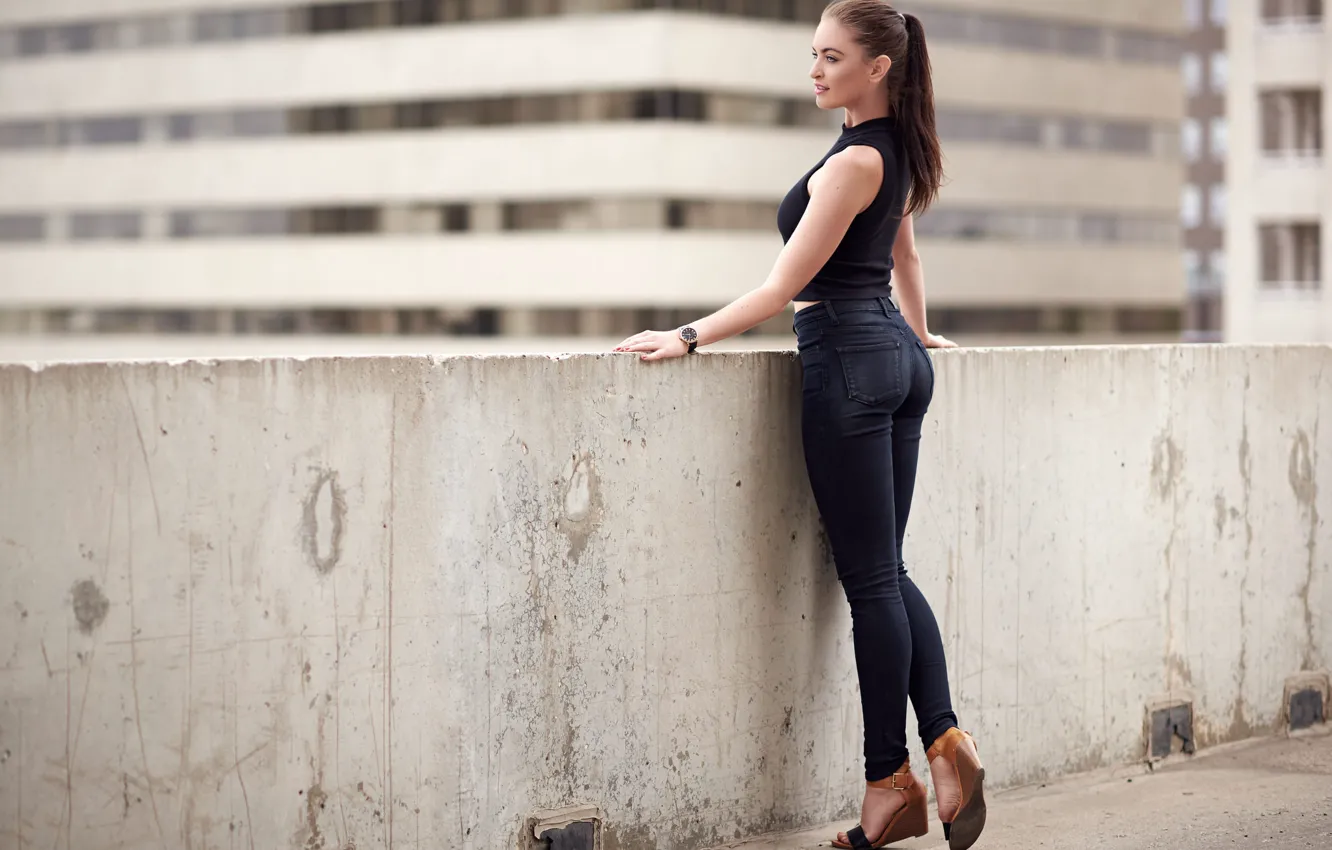 Photo wallpaper girl, face, hair, jeans, figure, Sierra