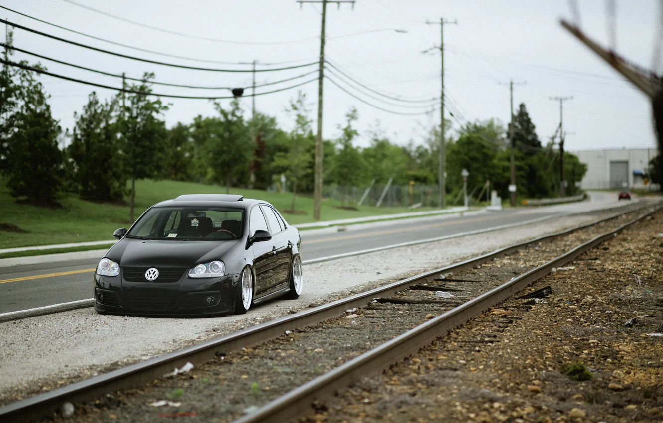 Photo wallpaper MK5, black, volkswagen, tuning, jetta, Volkswagen, black, railroad