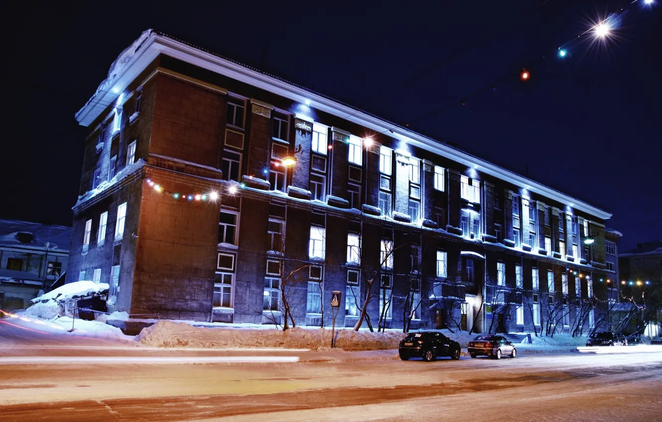 Photo wallpaper city, wallpaper, night, winter, cold, Automobiles, Cities, Vorkuta