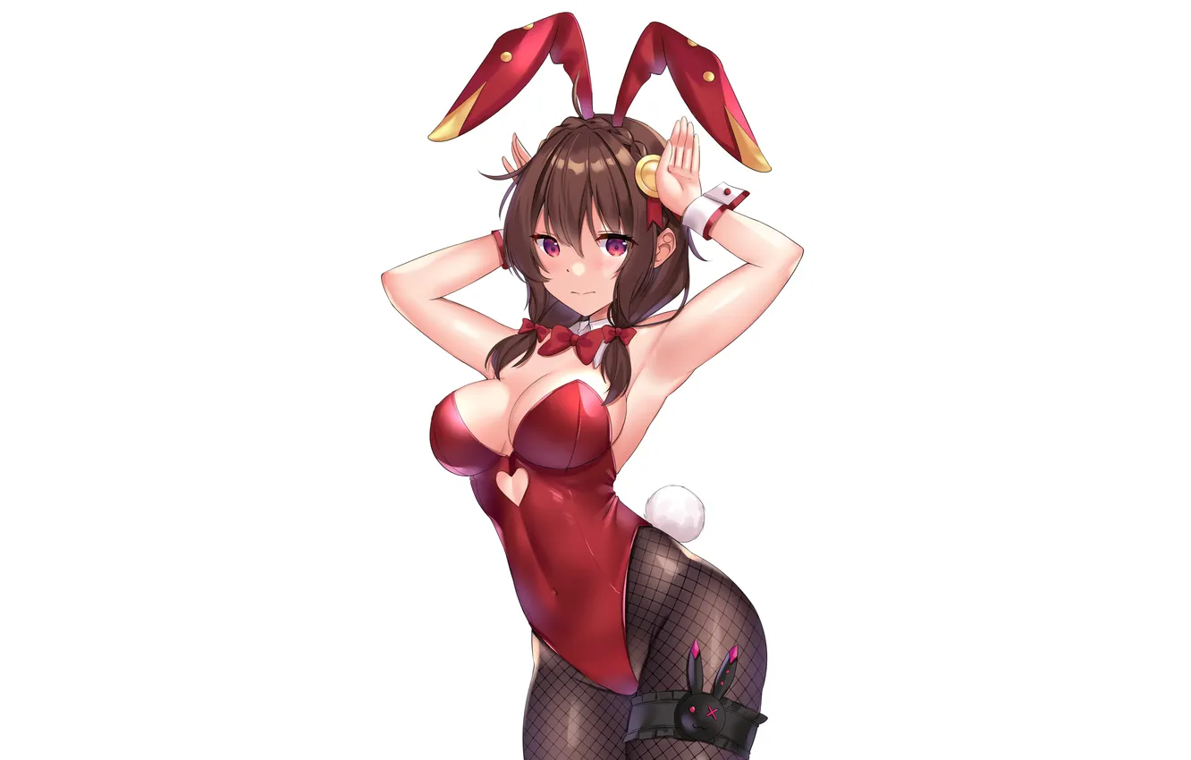 Photo wallpaper girl, sexy, game, cleavage, long hair, brown hair, boobs, animal ears