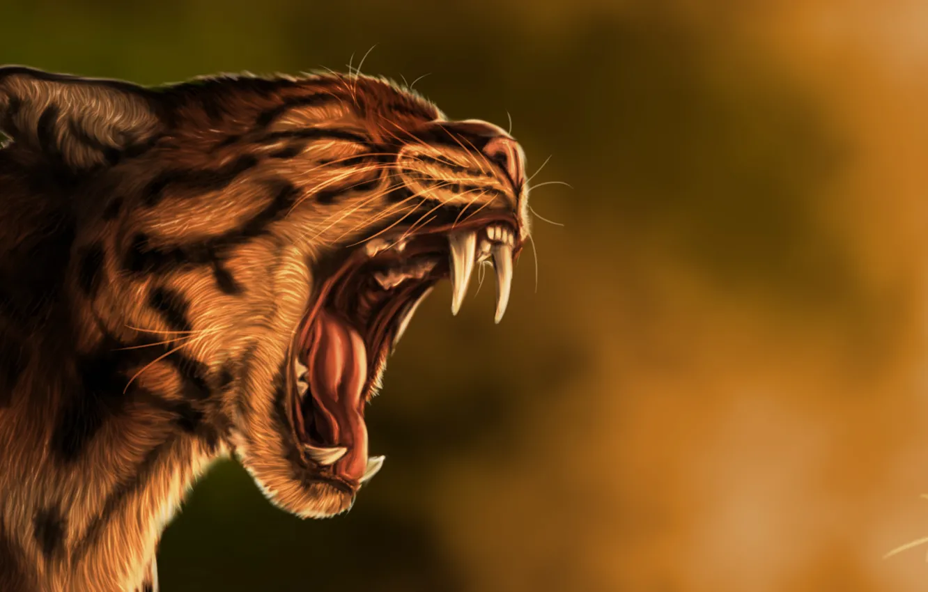 Photo wallpaper cat, predator, art, mouth, fangs, goldenphoenix100