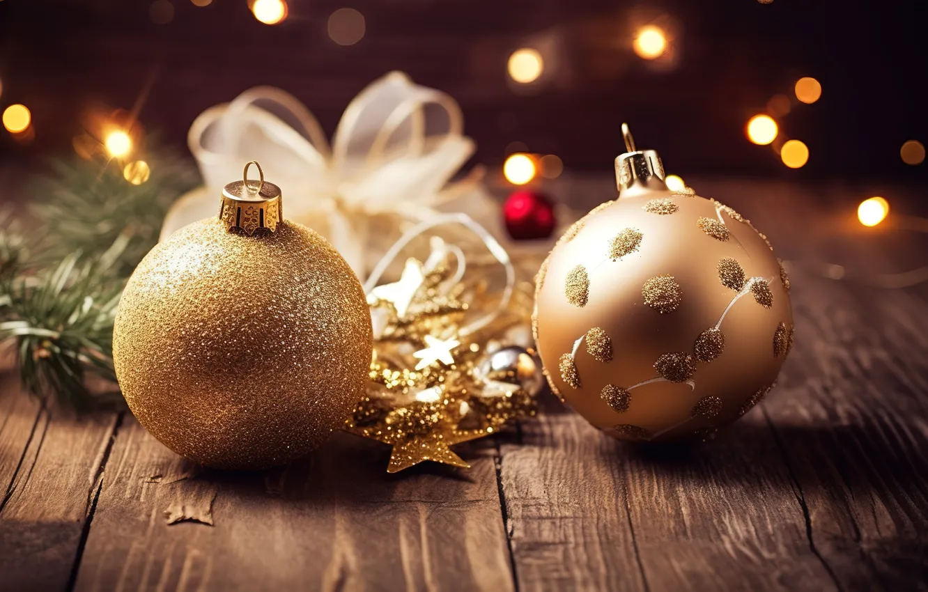 Photo wallpaper background, balls, new year, Christmas, golden, Christmas, balls, background