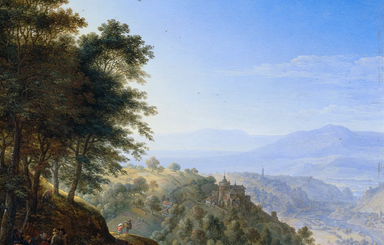 Photo wallpaper oil, picture, Herman Saftleven, Mountain Landscape in Boppard on the Rhine