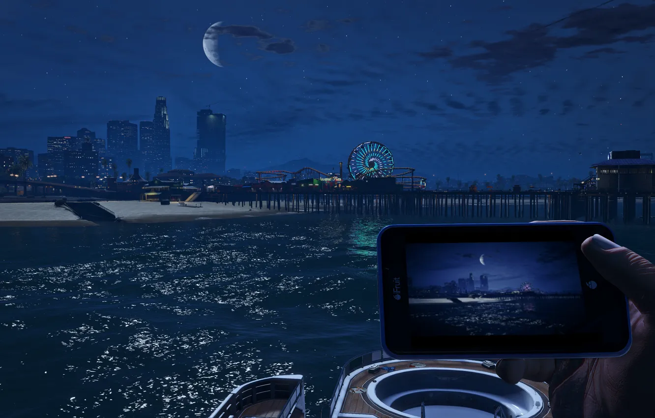 Photo wallpaper sea, beach, the city, the moon, Grand Theft Auto V, The Saints, Santa Maria