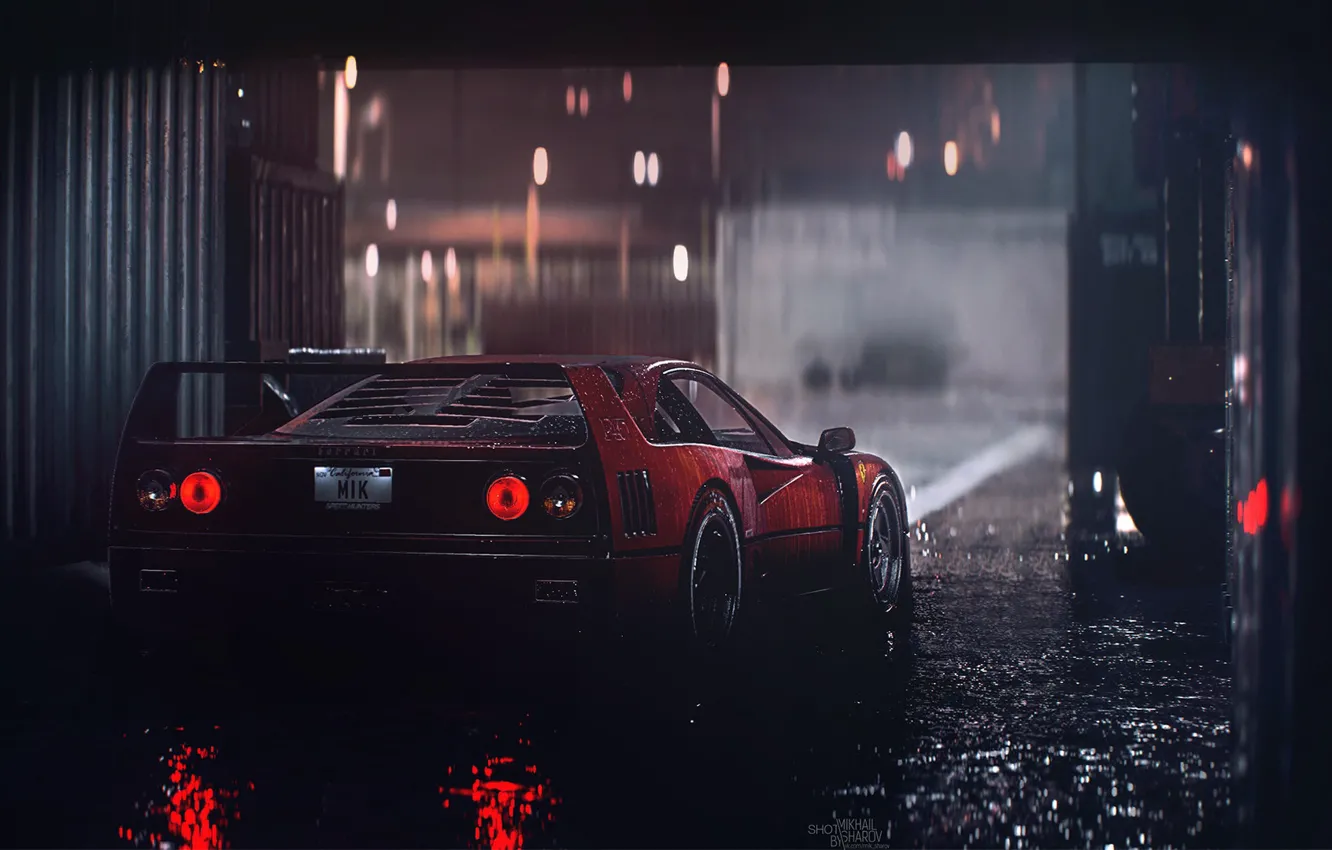 Photo wallpaper Red, Auto, Machine, Rain, Ferrari, F40, Need for Speed, Supercar