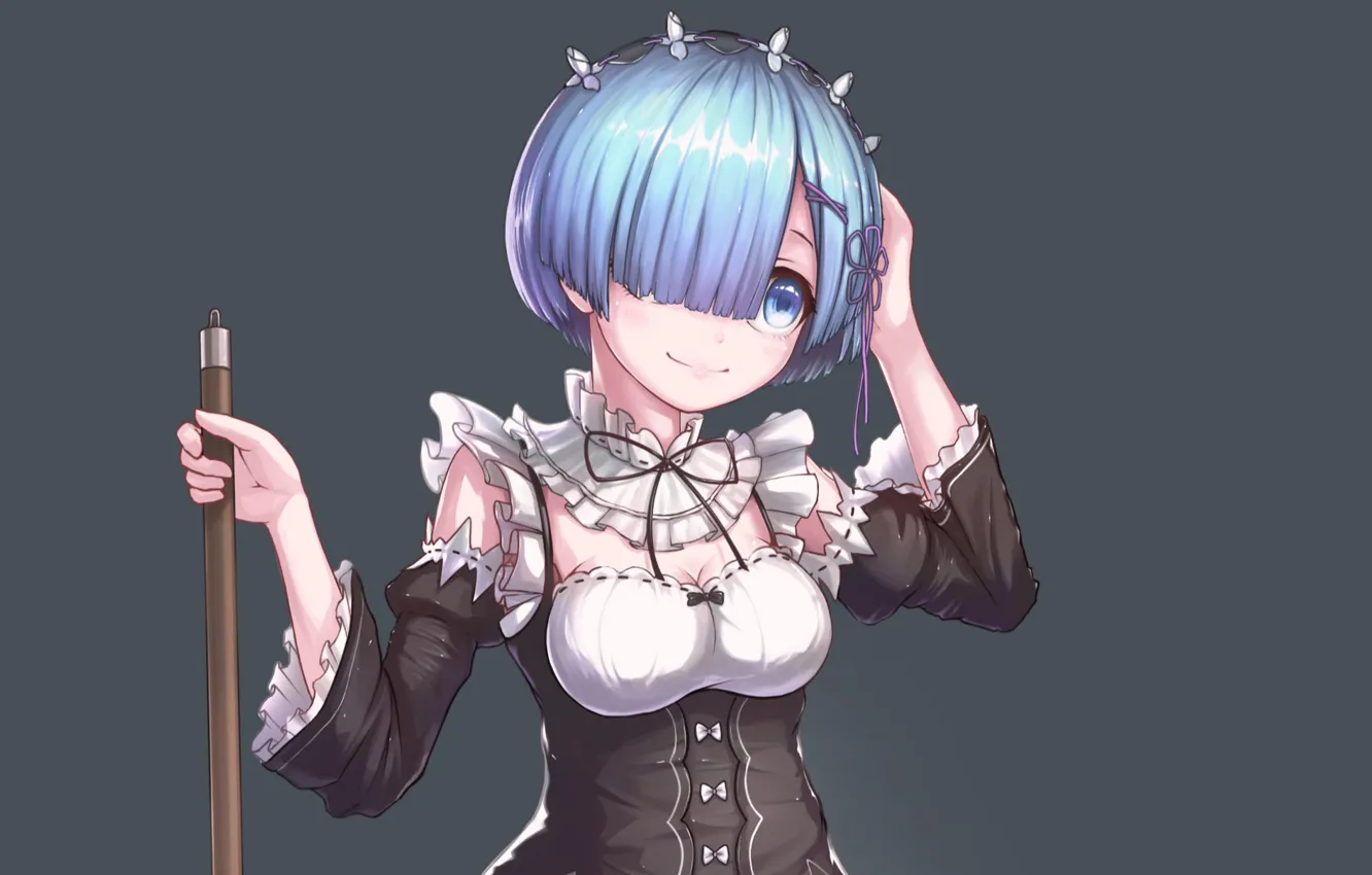 Photo wallpaper girl, grey background, re zero kara hajime chip isek or seikatsu, From scratch, REM
