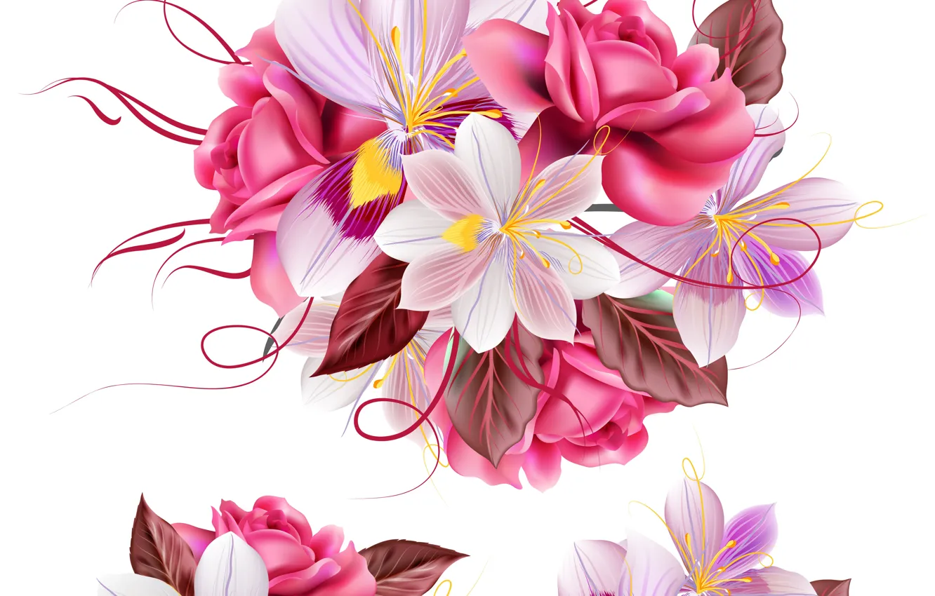Photo wallpaper flowers, texture, white background