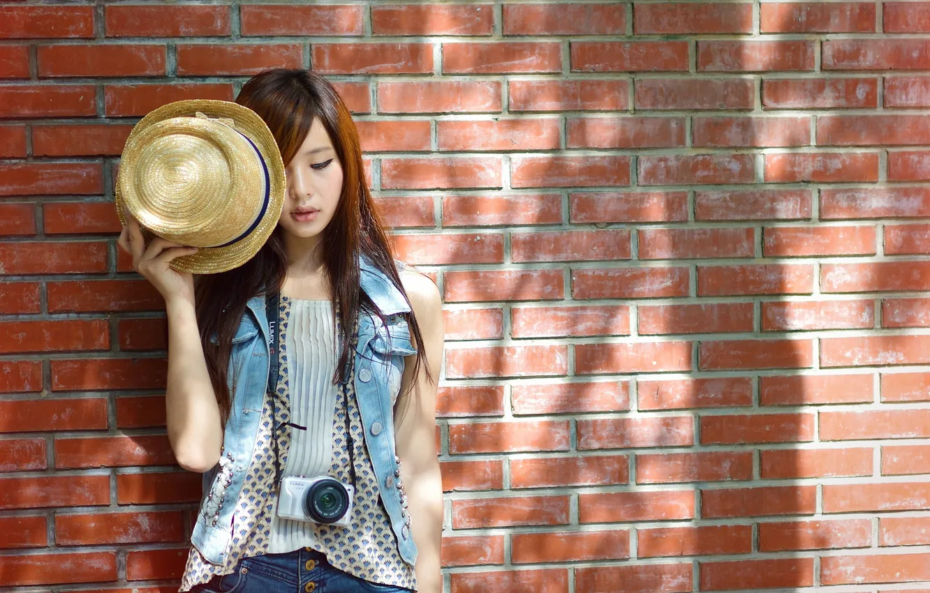 Photo wallpaper girl, wall, Asian