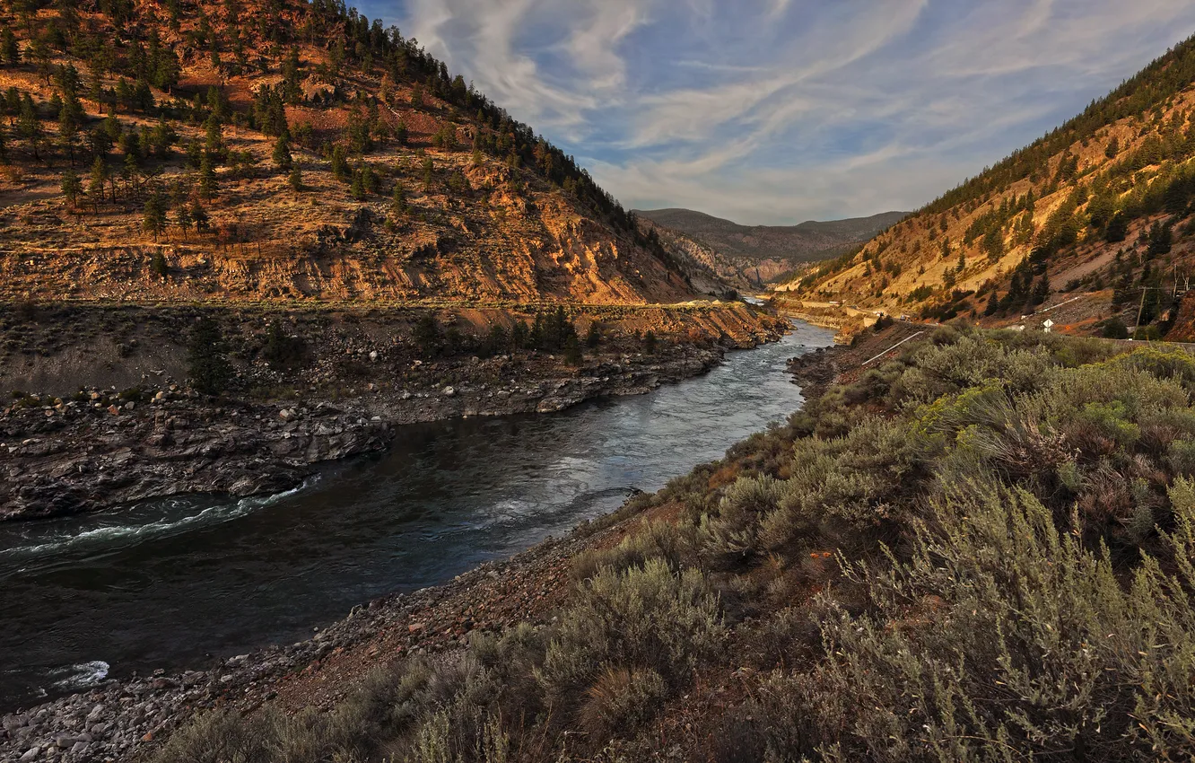 Photo wallpaper mountains, river, valley, Thompson