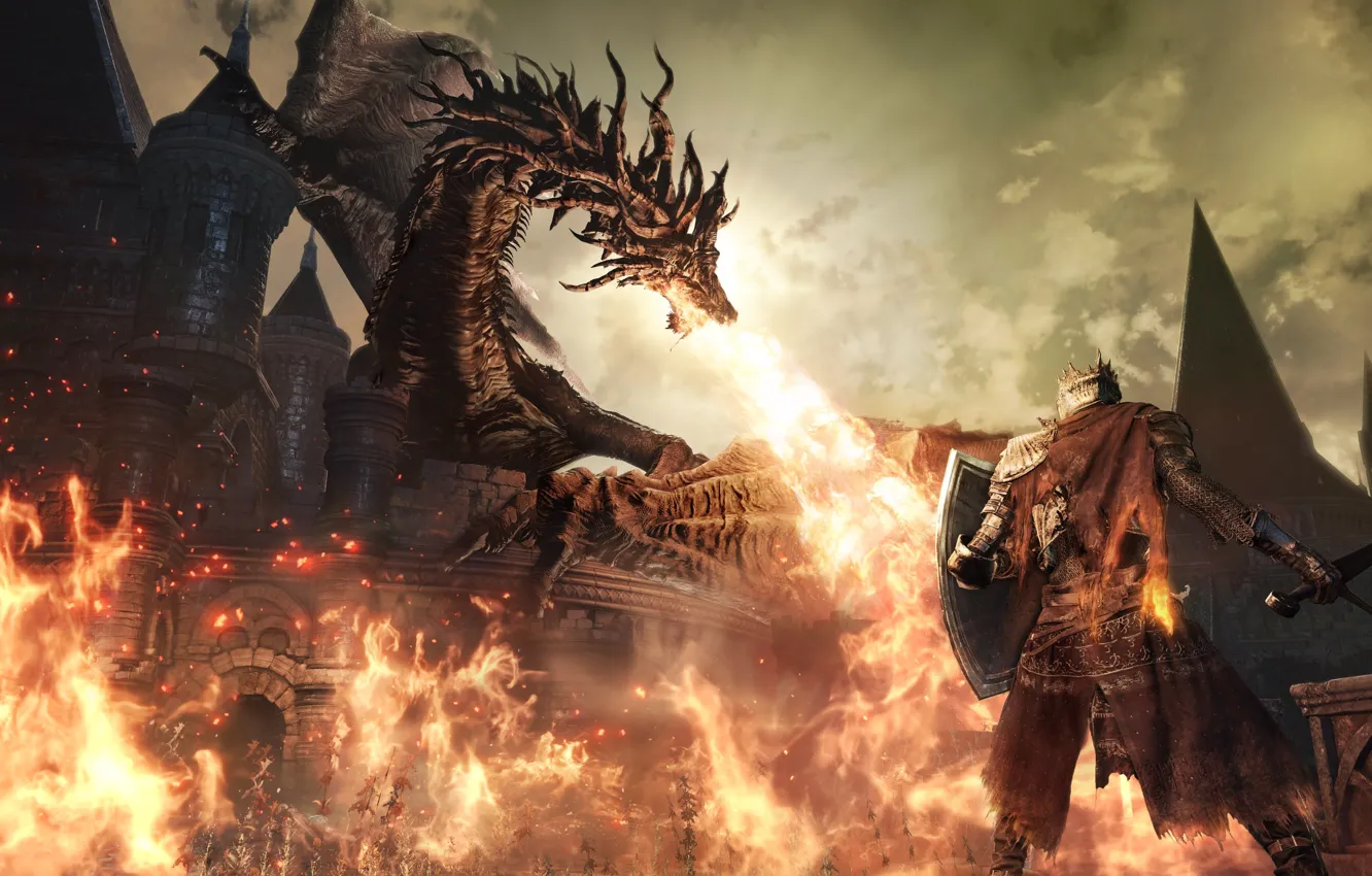 Photo wallpaper flame, dragon, the game, fire, flame, game, RPG, Dark Souls III