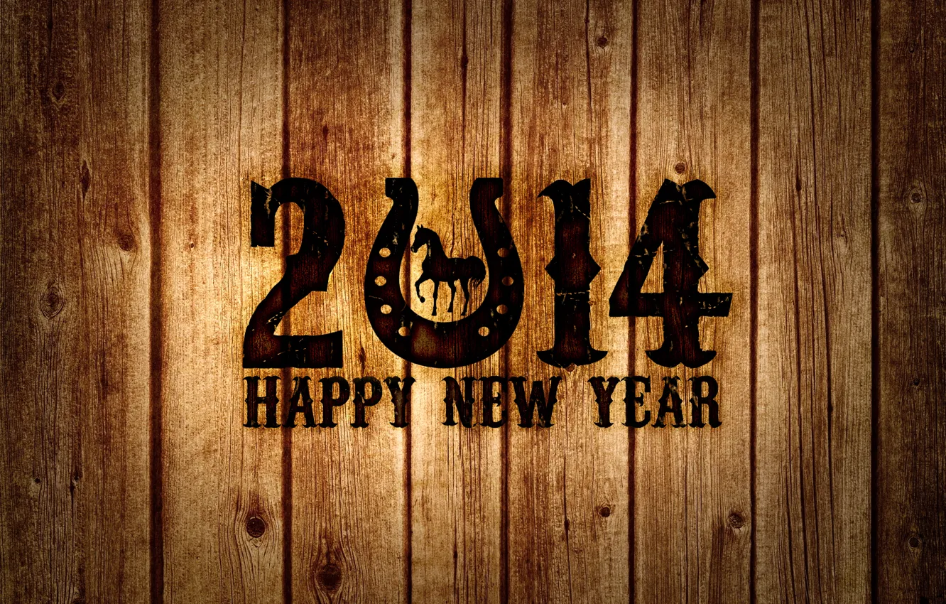 Photo wallpaper tree, horse, Board, new year, happy new year, horse, horseshoe, 2014