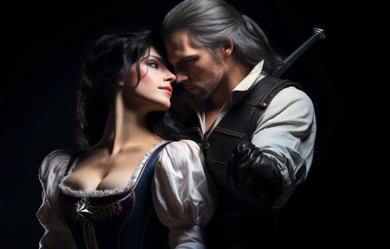 Photo wallpaper chest, look, girl, love, pose, dress, brunette, fantasy