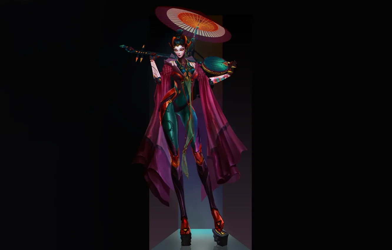 Photo wallpaper girl, fantasy, Music, style, umbrella, art, background, Illustration