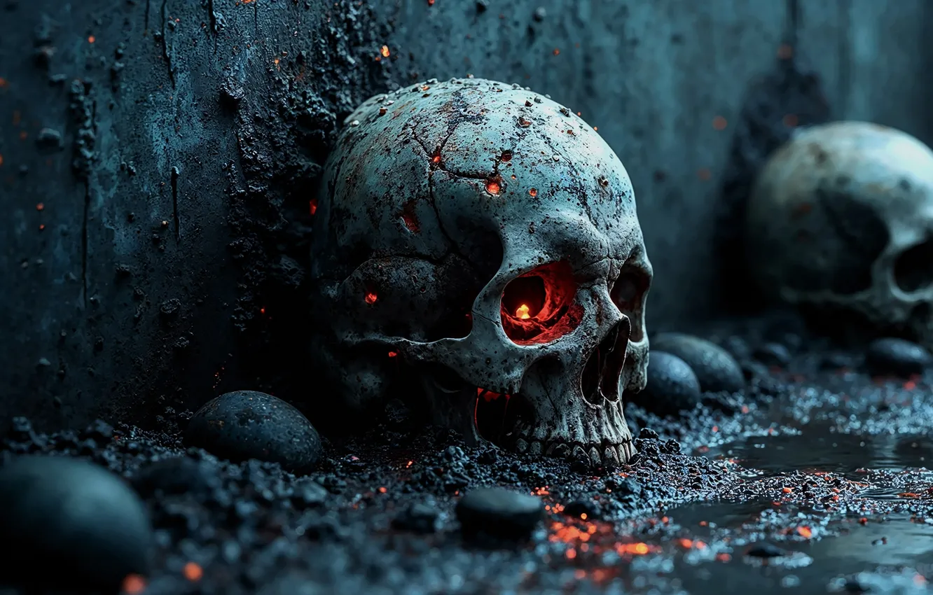 Photo wallpaper skull, dirt, bones