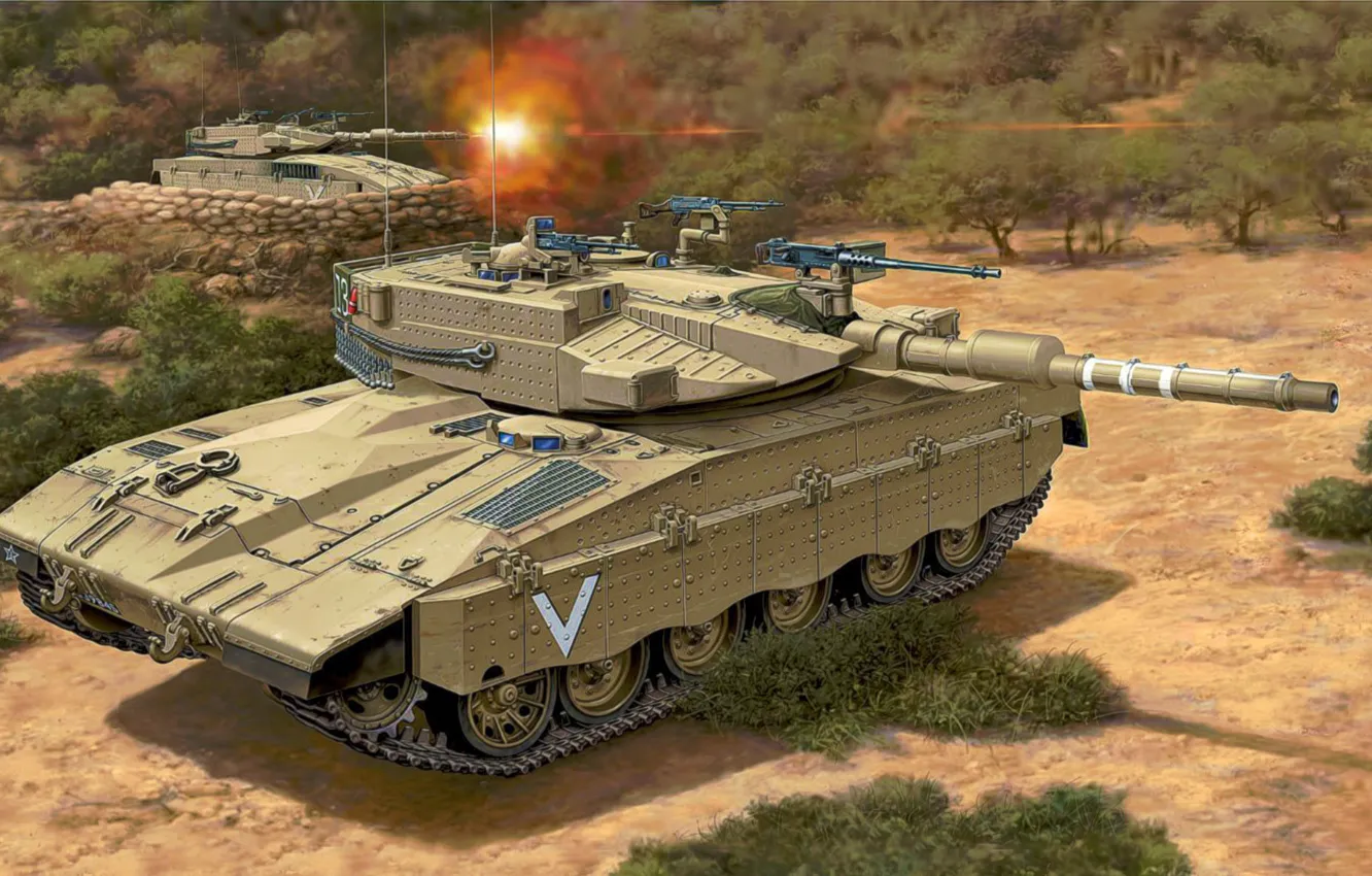 Photo wallpaper war, art, painting, tank, MERKAVA MK.III