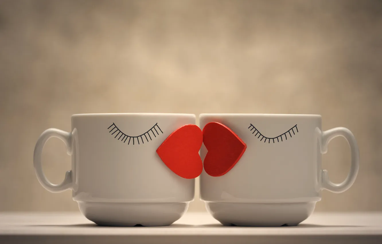 Photo wallpaper love, creative, mood, two, positive, heart, pair, Cup