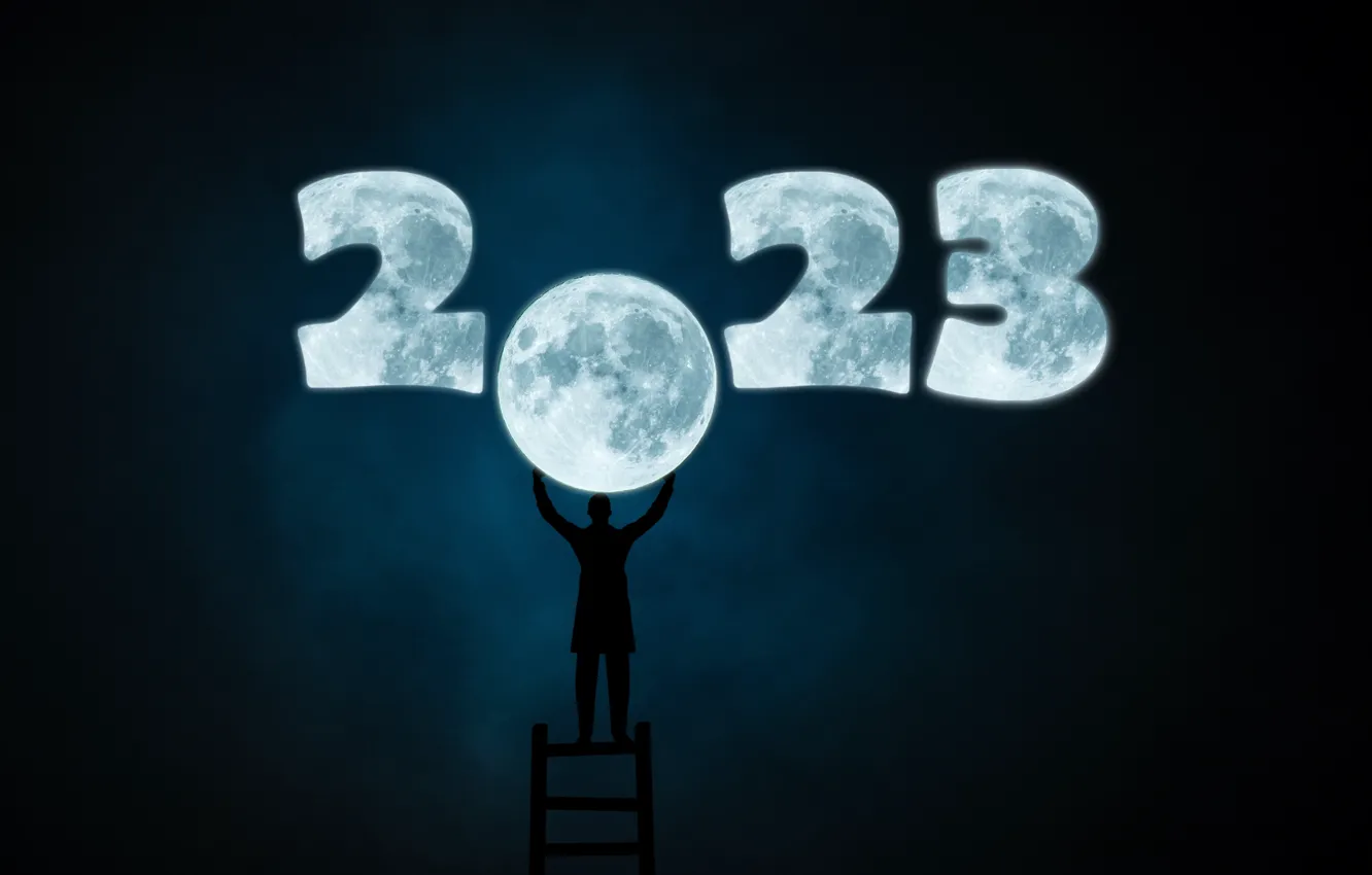 Photo wallpaper night, pose, darkness, the moon, people, new year, hands, silhouette