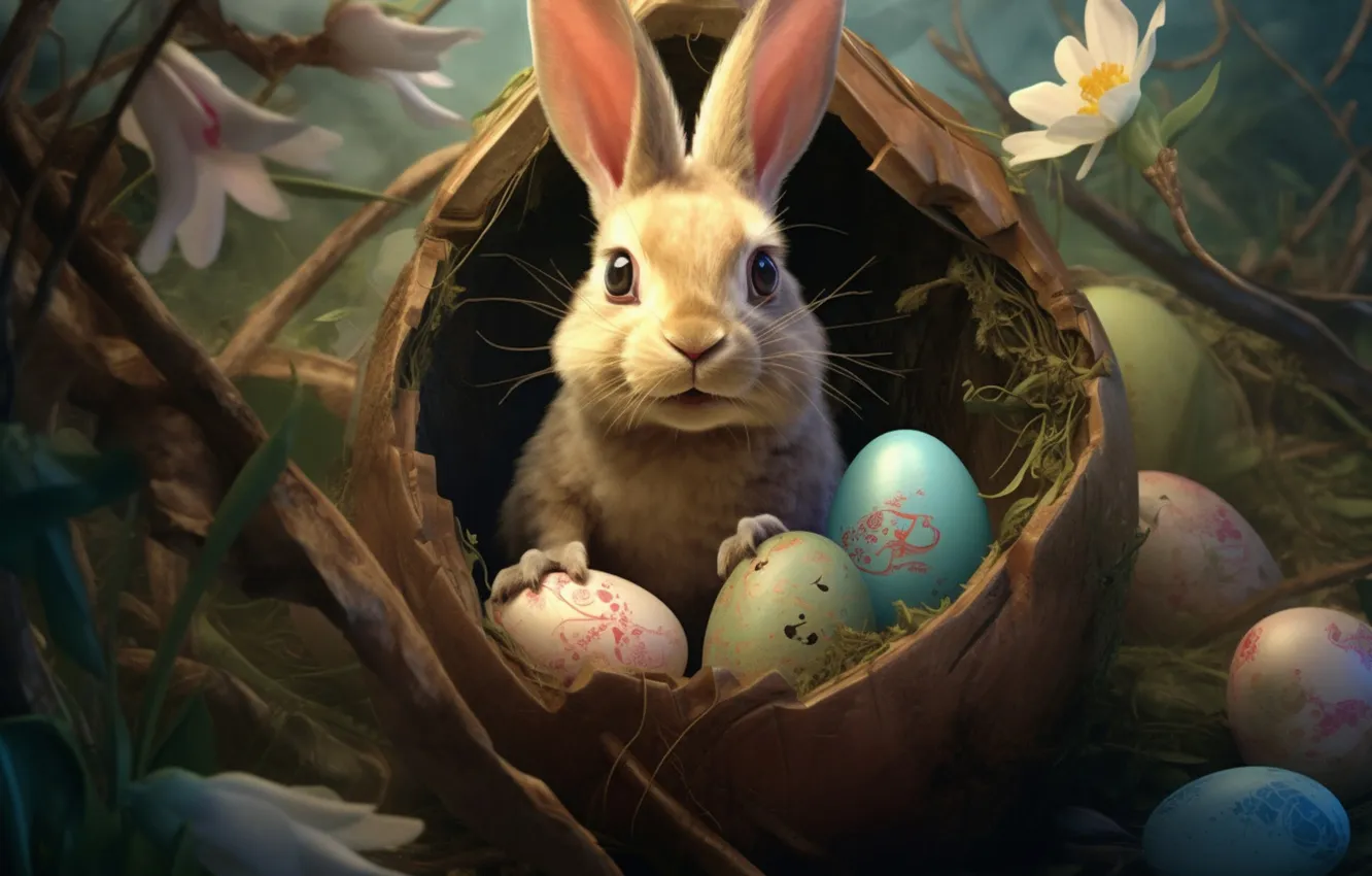 Photo wallpaper holiday, hare, eggs, spring, rabbit, Easter, Bunny, Easter