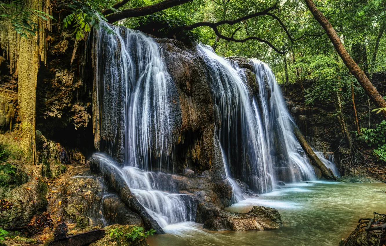 Photo wallpaper nature, rocks, waterfall