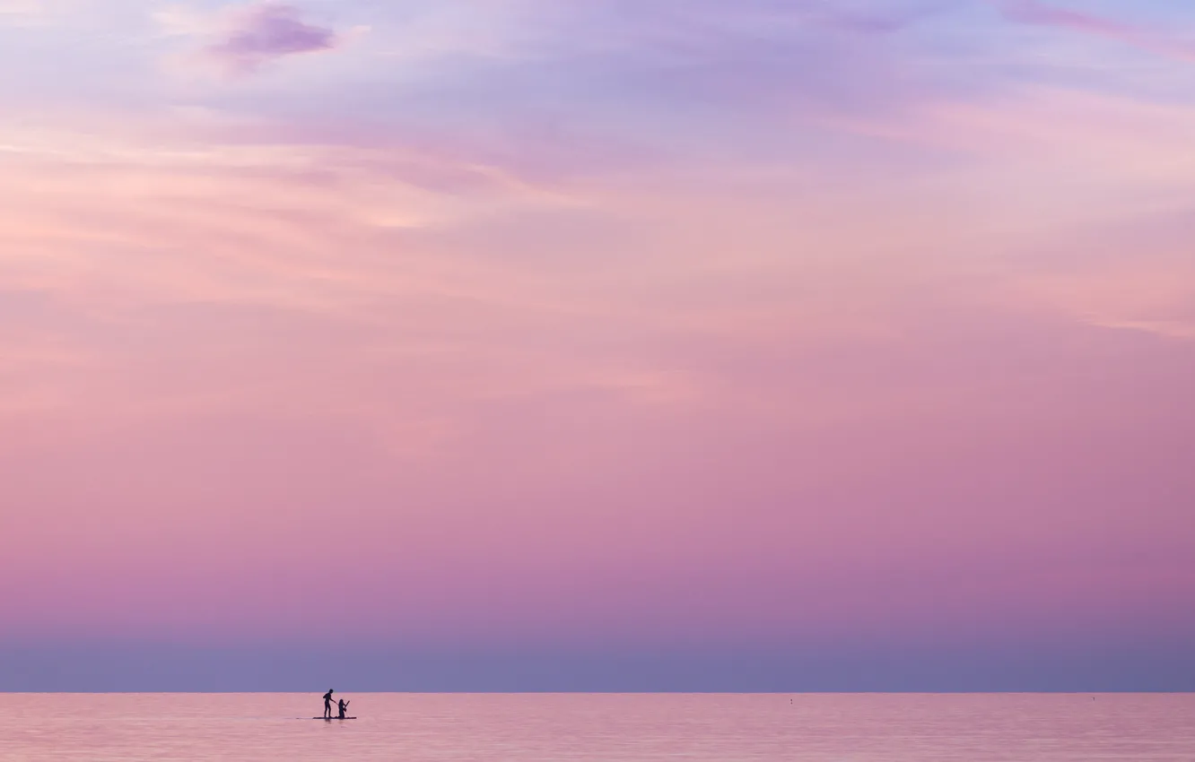 Photo wallpaper sea, sunset, people
