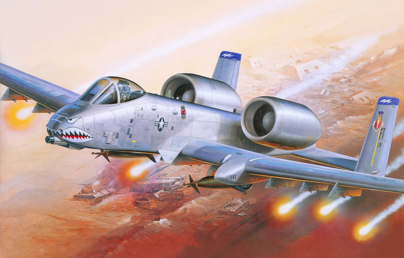 Photo wallpaper aviation, war, missiles, art, attack, the plane, American, A-10