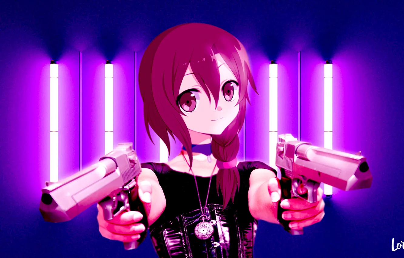 Photo wallpaper girl, weapons, anime, guns, anime
