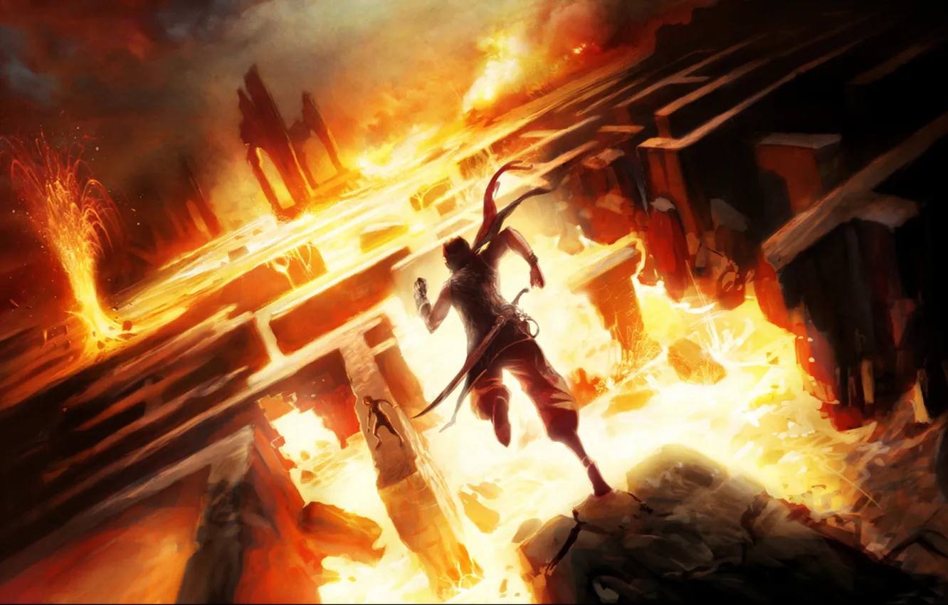 Photo wallpaper rocks, people, art, lava, maze, Prince of Persia