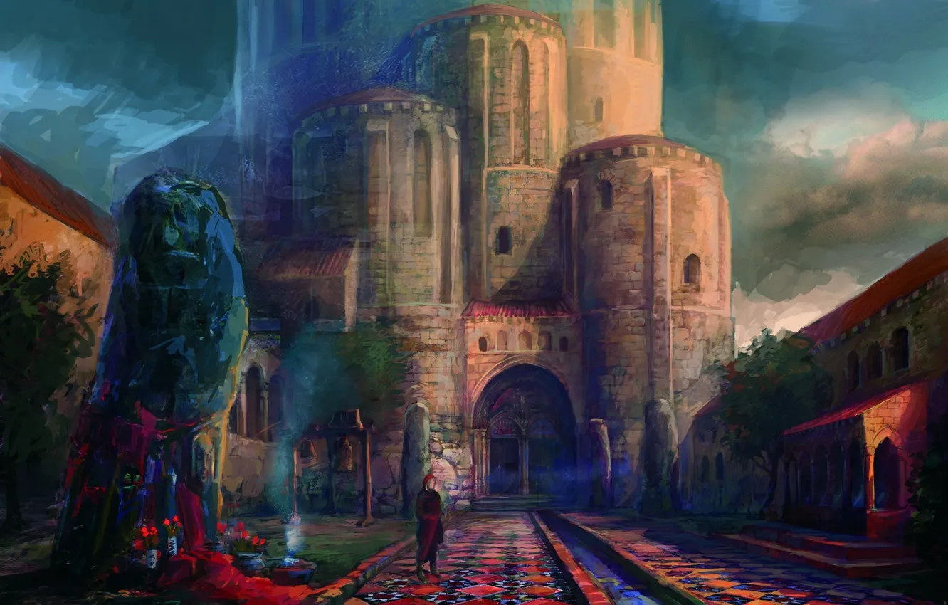 Photo wallpaper people, the monastery, obelisk, the witcher 2, the Witcher 2, bell