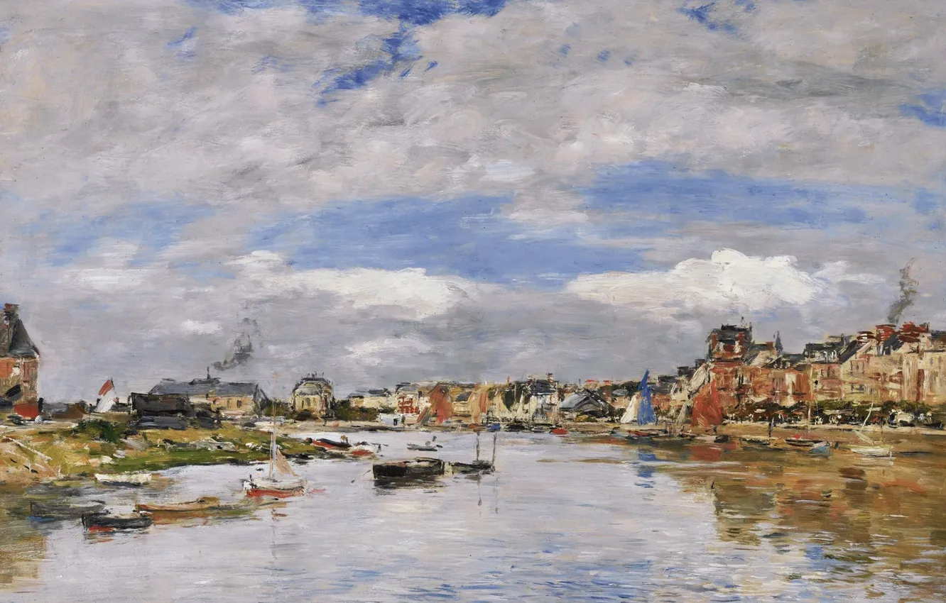 Photo wallpaper the city, picture, harbour, Eugene Boudin, Eugene Boudin, Trouville. Port