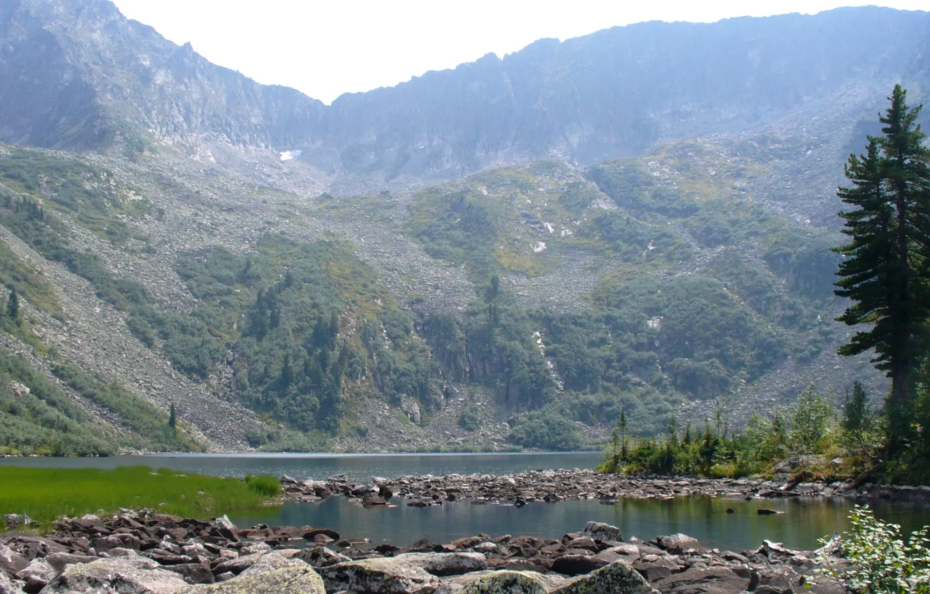 Photo wallpaper lake, rocks, mountains, stones, cedar