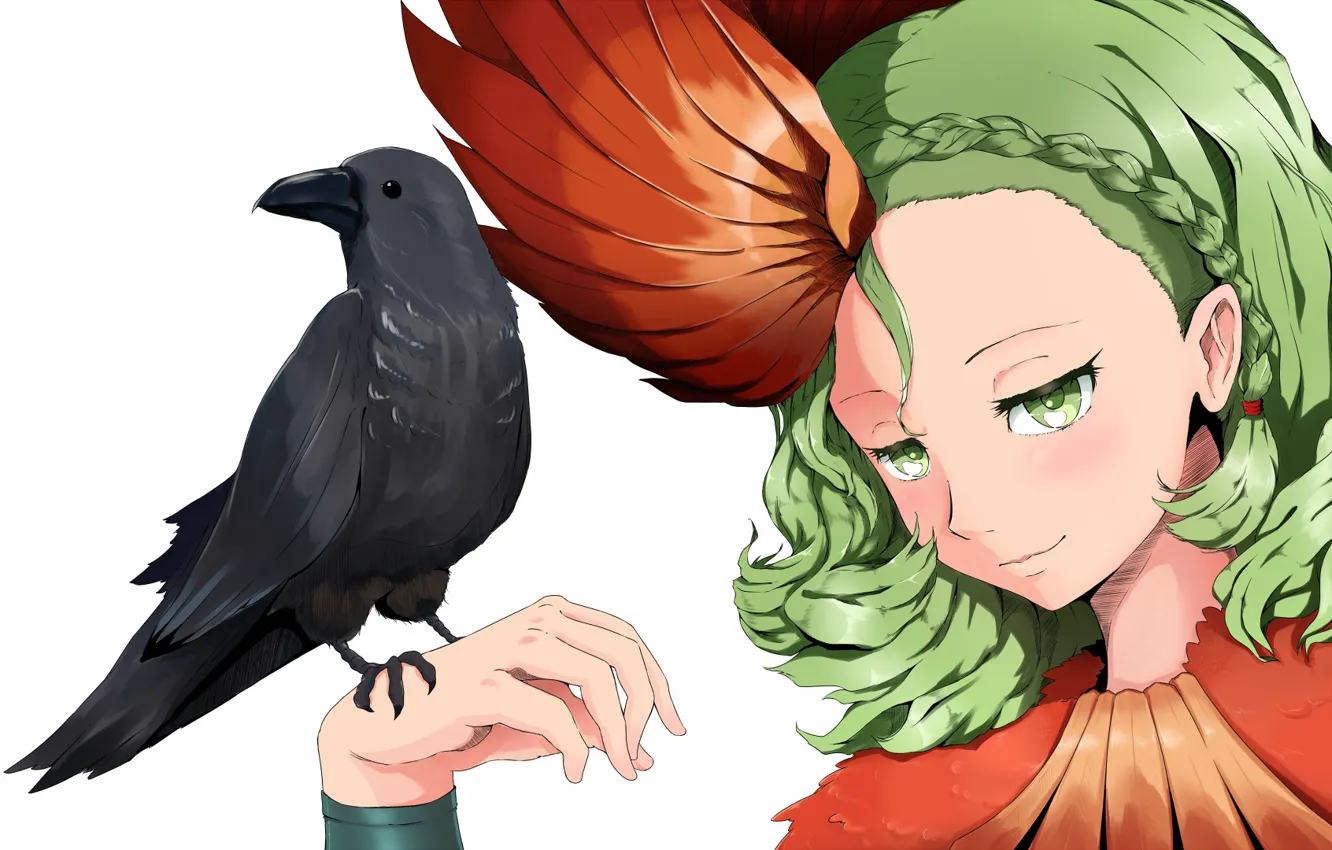 Photo wallpaper look, girl, bird, anime, art, Raven, Juuni-Based