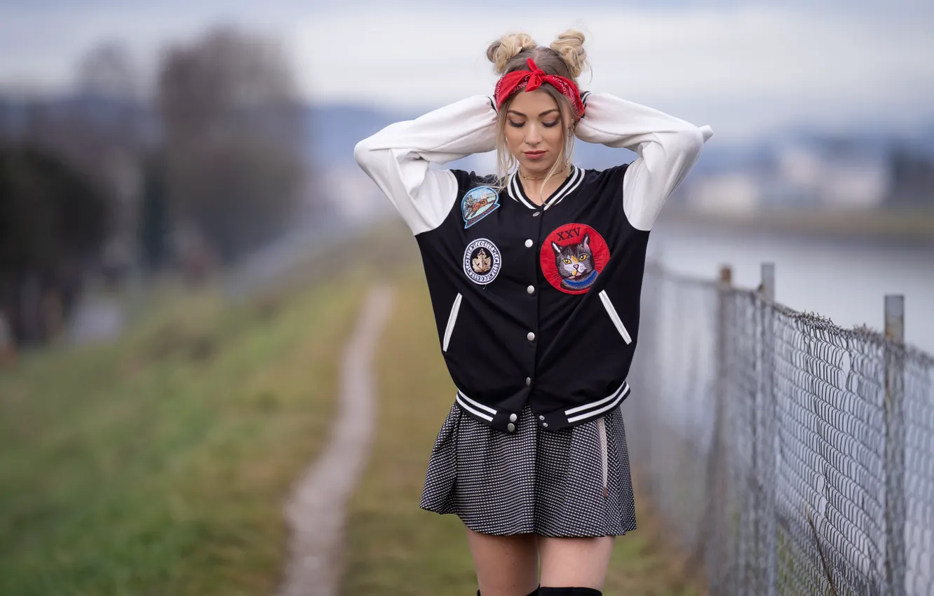 Photo wallpaper girl, pose, the fence, jacket, Veronika, Martin Ecker