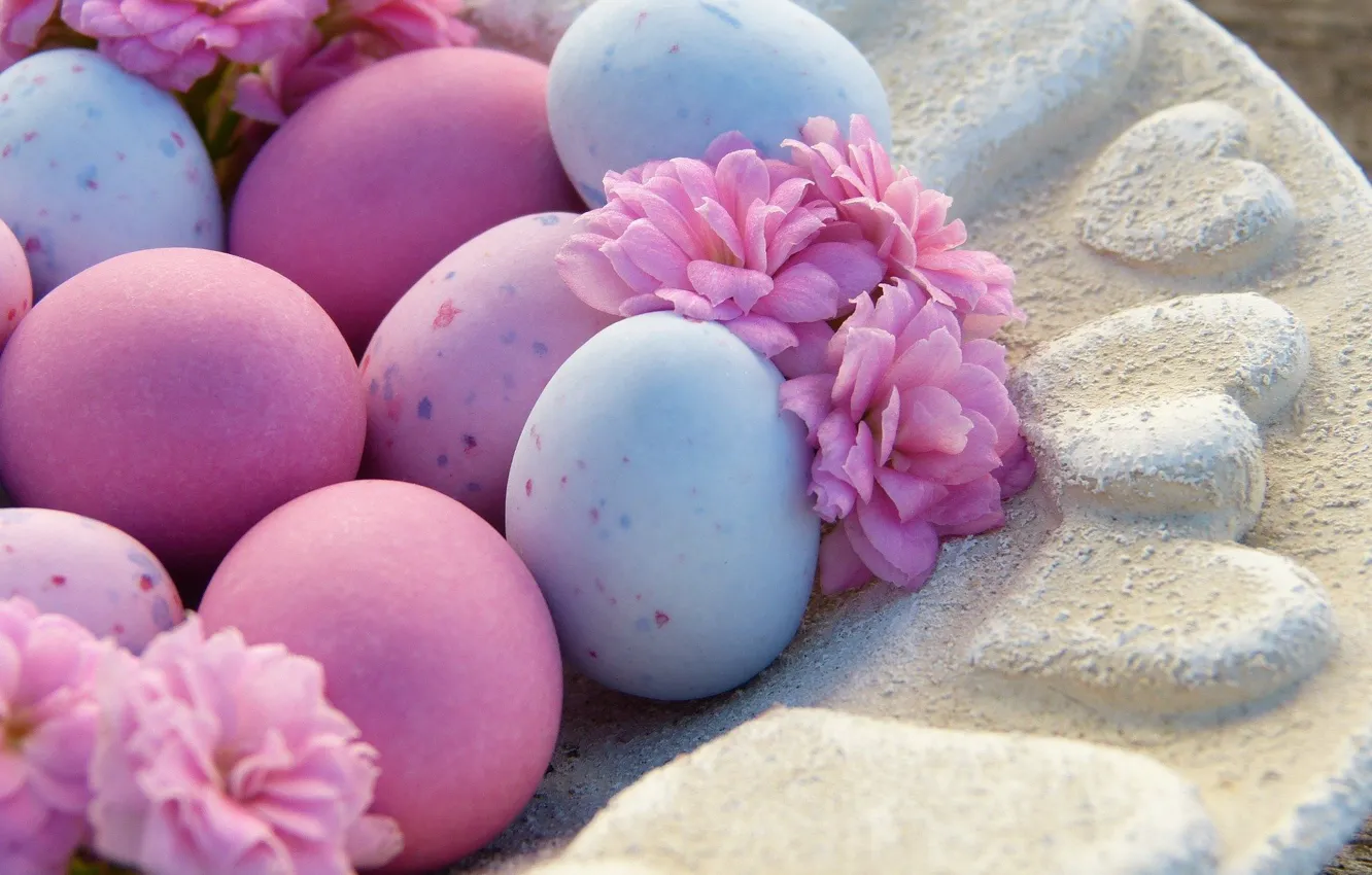 Photo wallpaper flowers, eggs, Easter