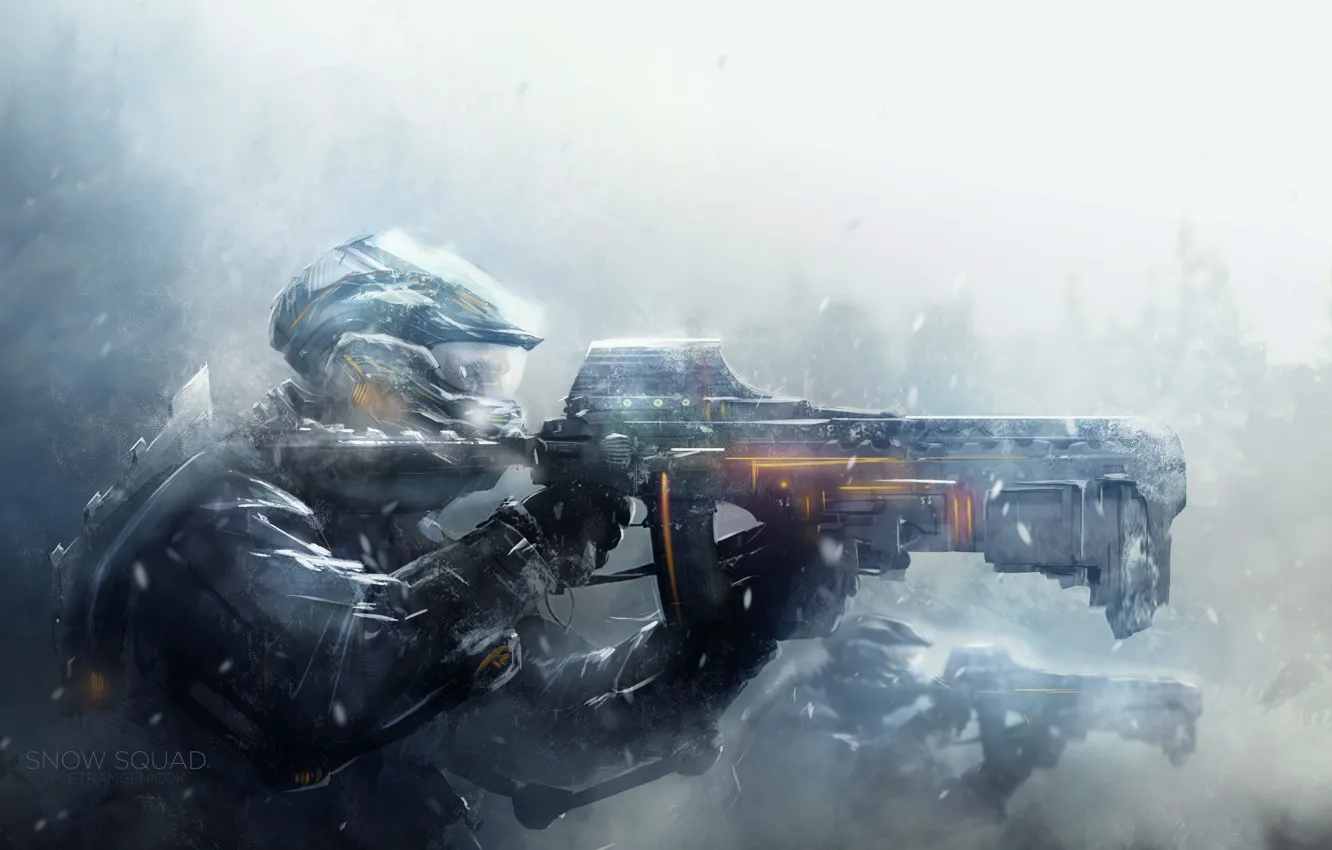 Photo wallpaper snow, weapons, war, art, soldiers, helmet, armor, Blizzard