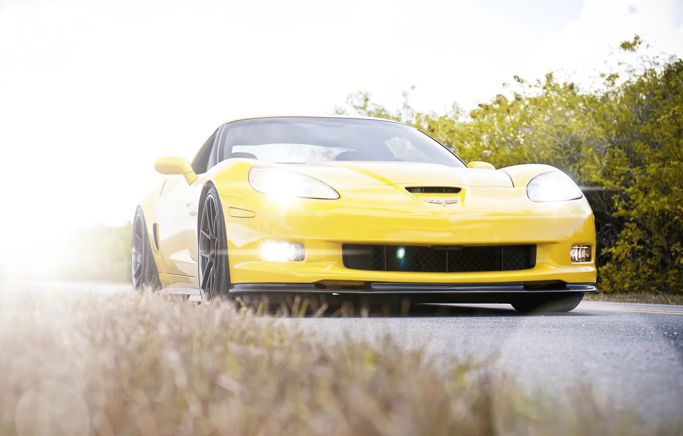 Photo wallpaper the sun, rays, cars, auto, The Corvette Z06