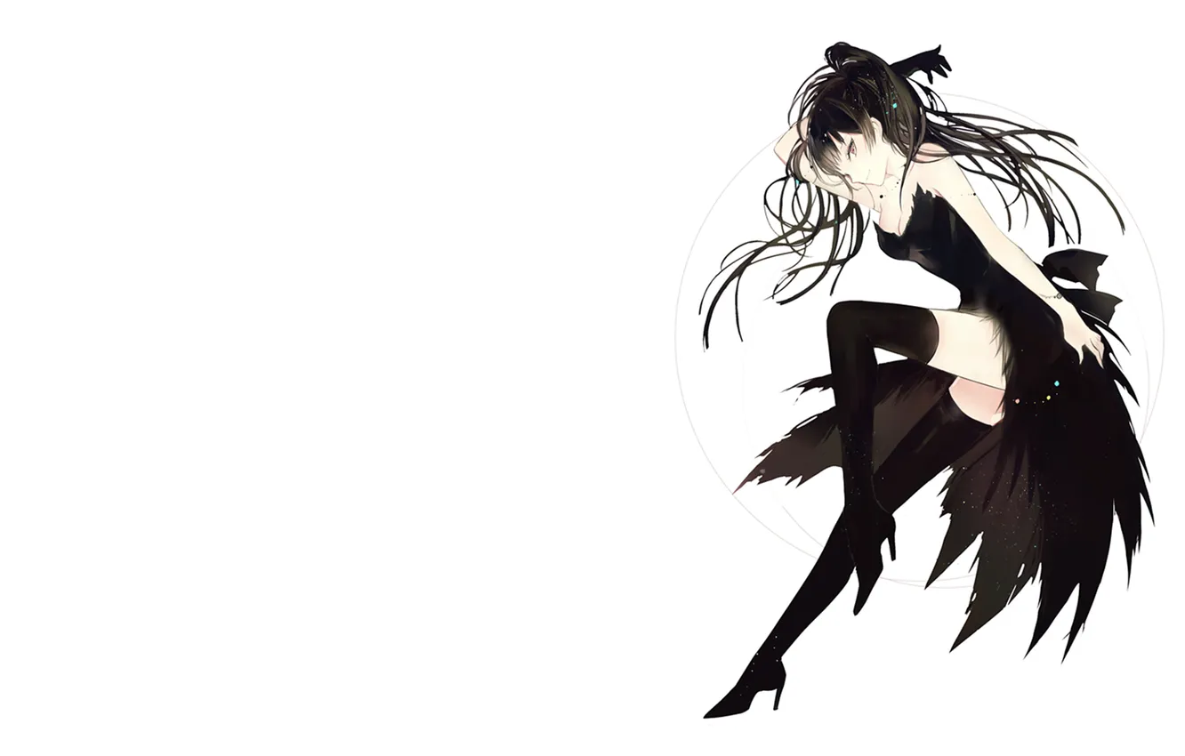 Photo wallpaper girl, Shine, white background, gloves, black dress