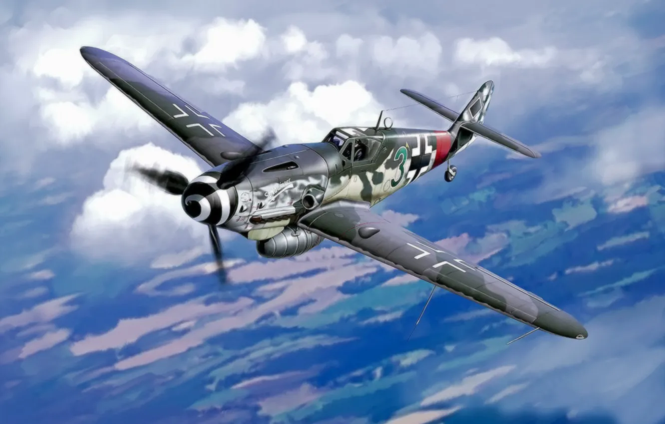 Photo wallpaper war, art, airplane, painting, aviation, ww2, bf 109, german fighter