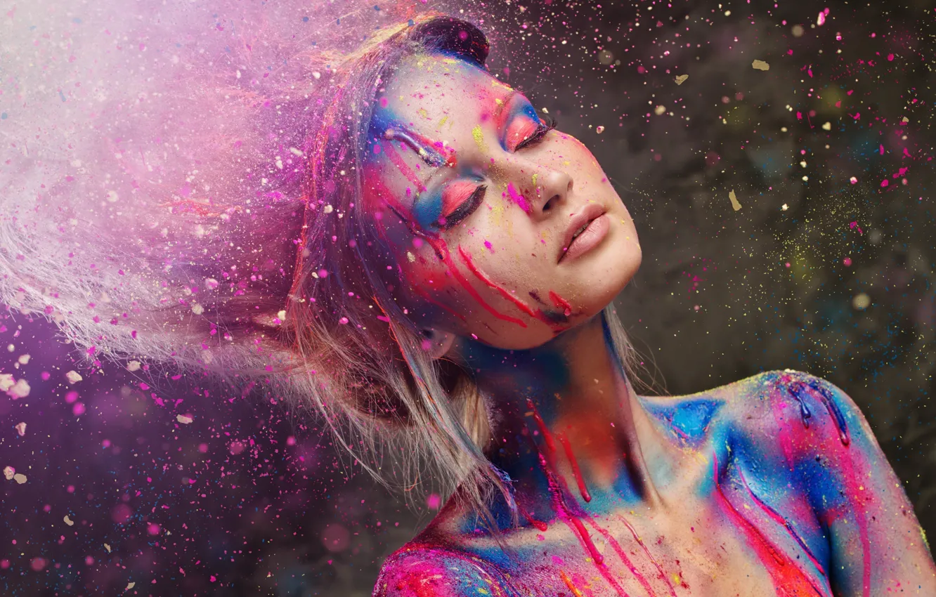 Photo wallpaper Girl, Color, Paint, Mood
