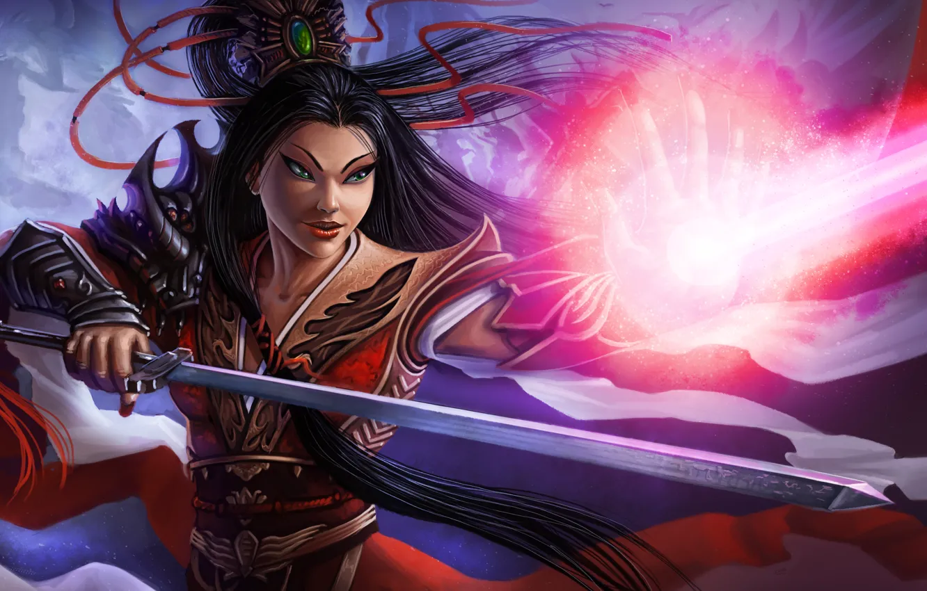 Photo wallpaper girl, sword, costume, art