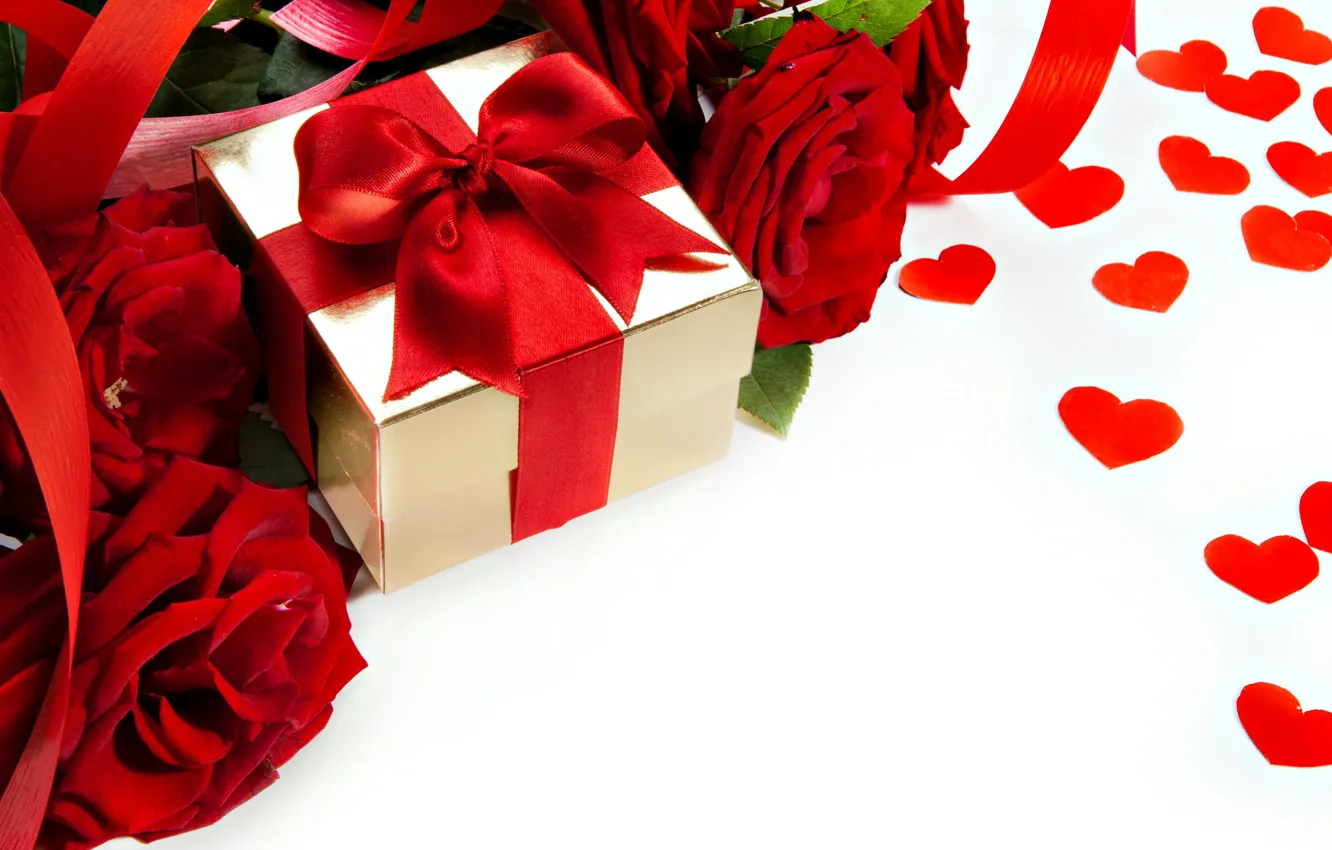 Photo wallpaper flowers, red, heart, roses