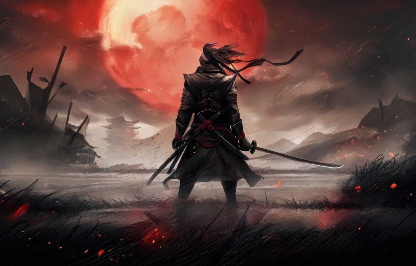Photo wallpaper man, samurai, swords