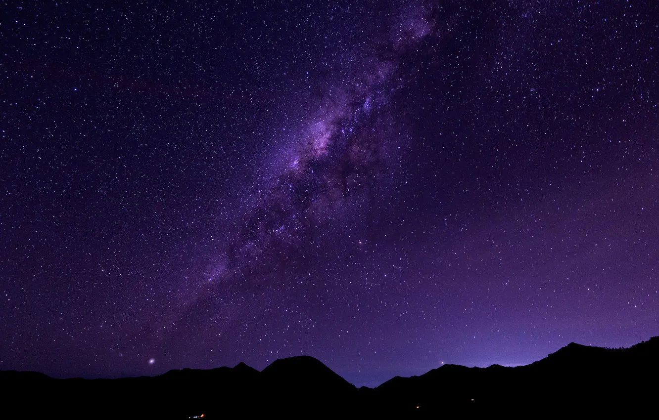 Photo wallpaper space, stars, mountains, The Milky Way, mystery