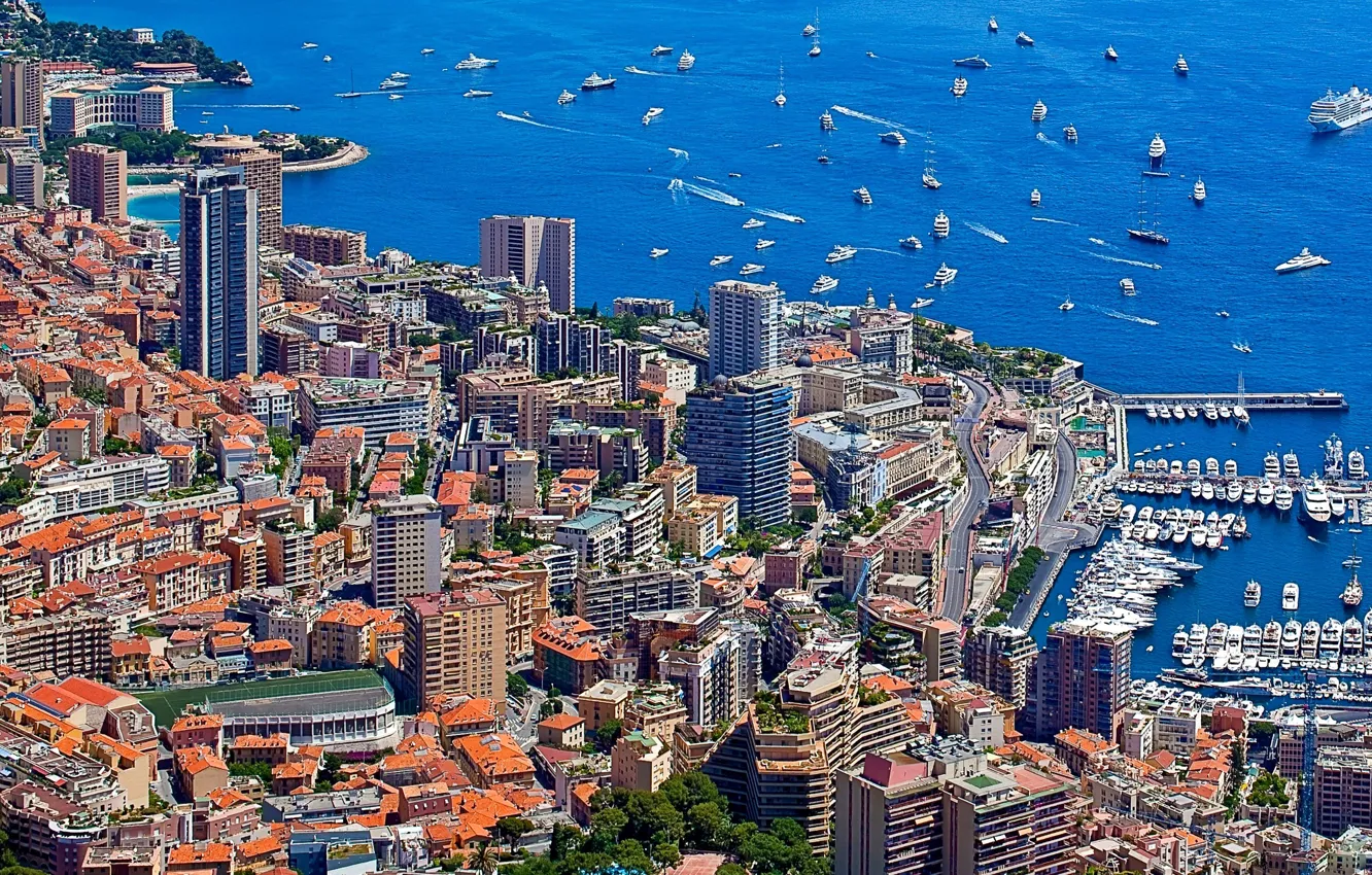 Photo wallpaper sea, home, yachts, port, boats, promenade, skyscrapers, Monaco