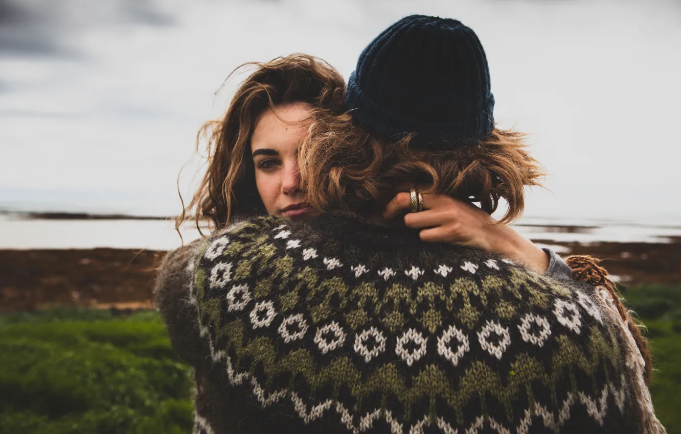 Photo wallpaper woman, hair, hugs, male