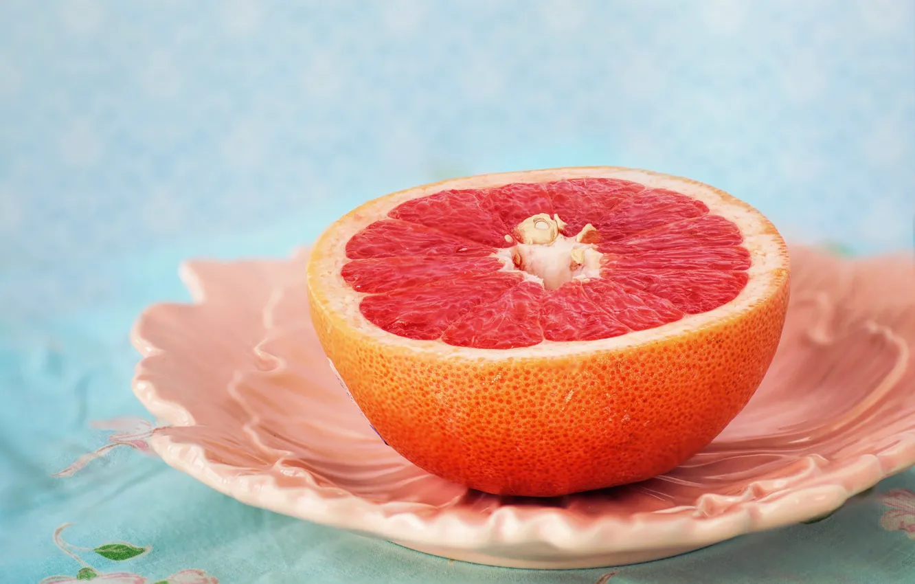 Photo wallpaper half, citrus, Plate, Grapefruit