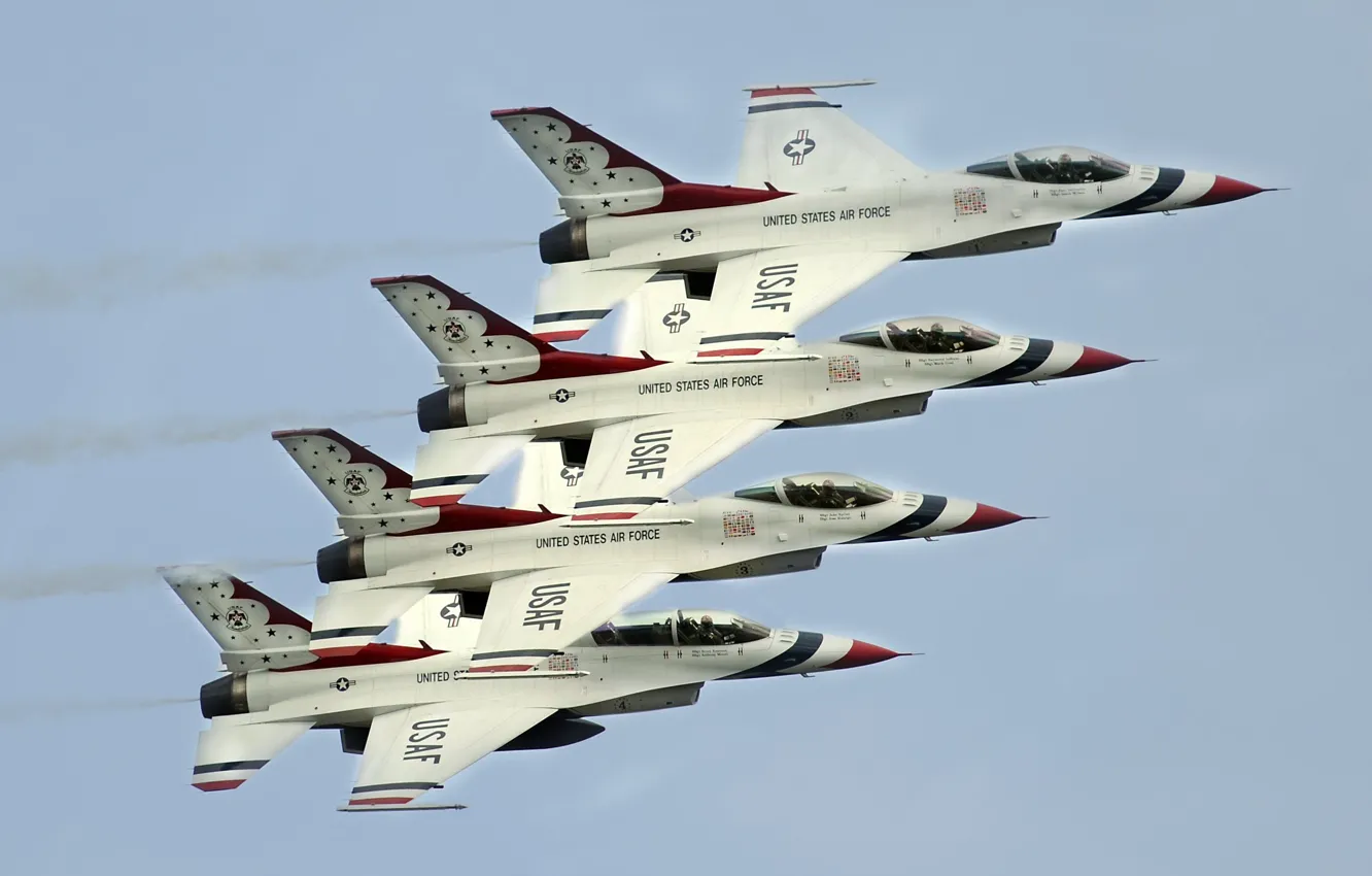 Photo wallpaper F-16, USAF, Thunderbirds, Aerobatic team