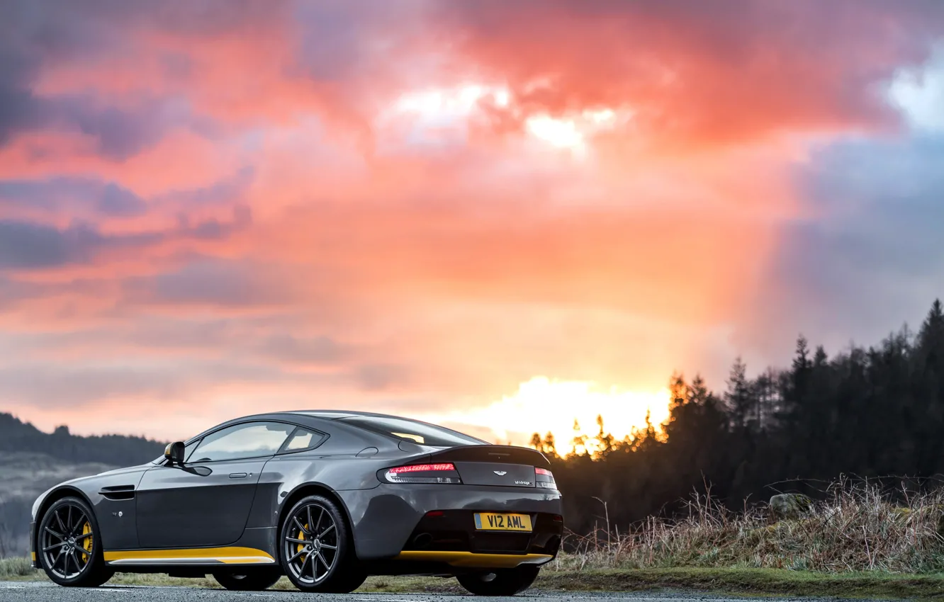 Photo wallpaper car, machine, sunset, photo, Aston Martin, Aston Martin, wallpaper, V12