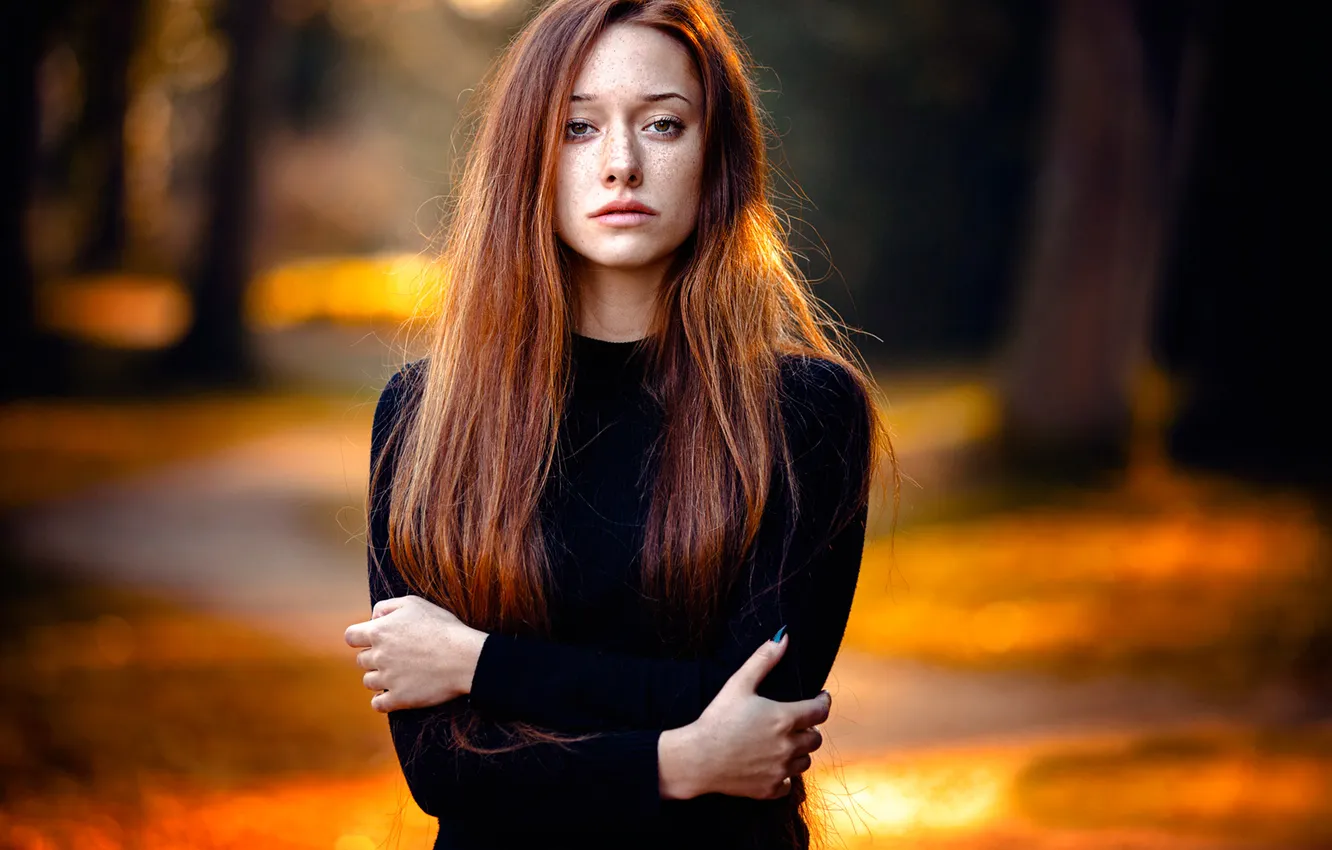 Photo wallpaper portrait, freckles, brown-eyed