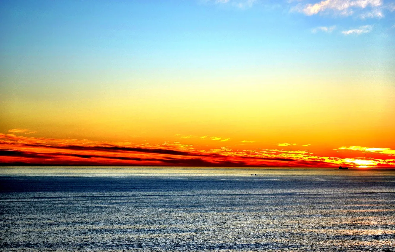 Photo wallpaper the sky, sunset, the ocean, ship